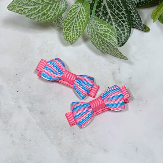 Pink & Blue Chevron Mini Bow Hair Clips - set of 2