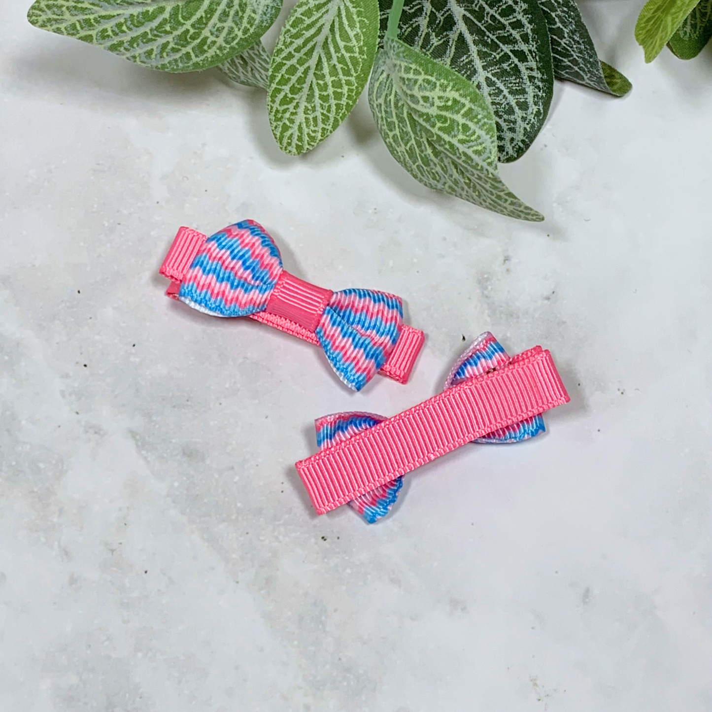Pink & Blue Chevron Mini Bow Hair Clips - set of 2