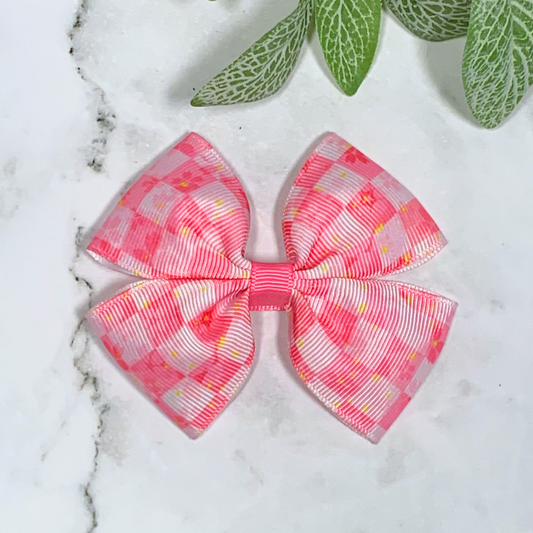 Pink Checked Medium Bow Hair Clip