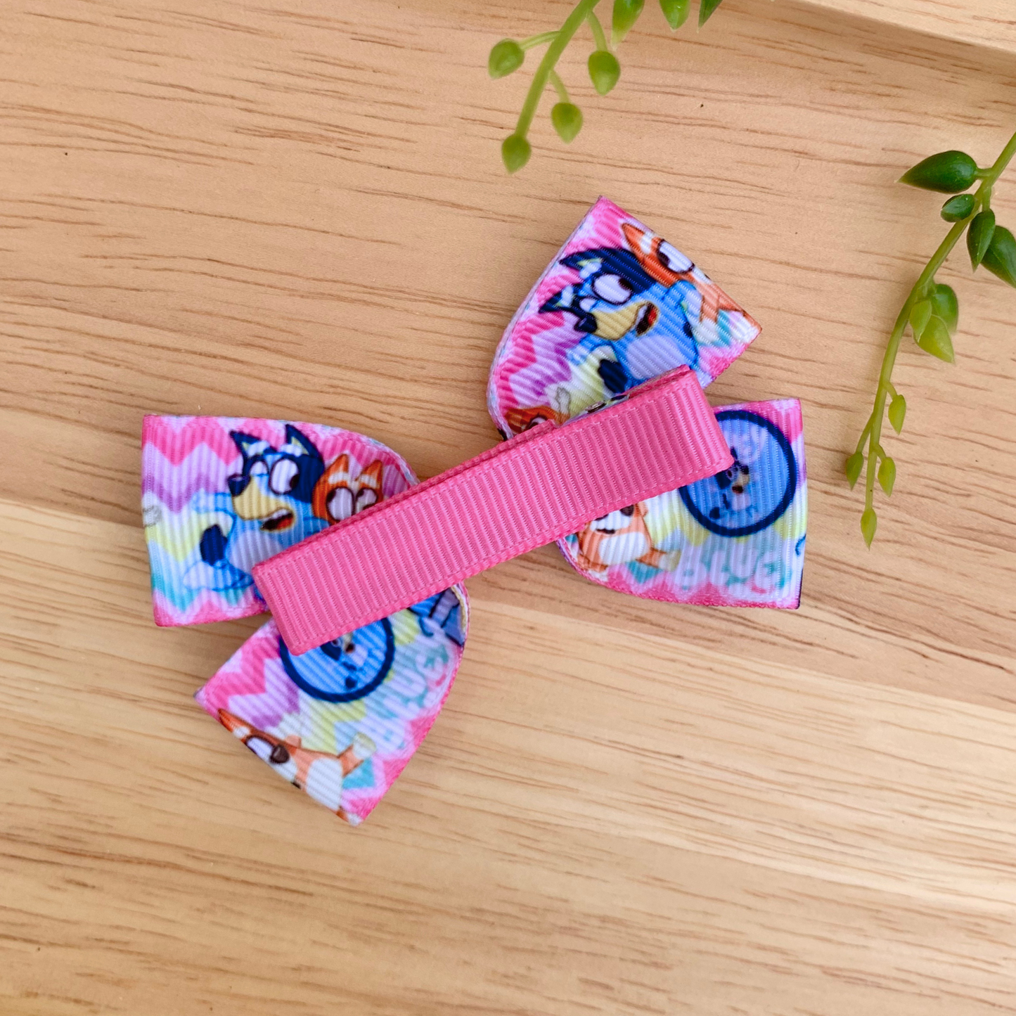 Pink Chevron Dogs Double Bow Hair Clip