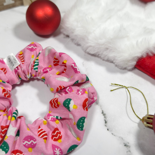 Pink Christmas Ornaments Regular Scrunchie