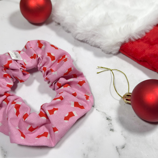 Pink Christmas Stockings Regular Scrunchie