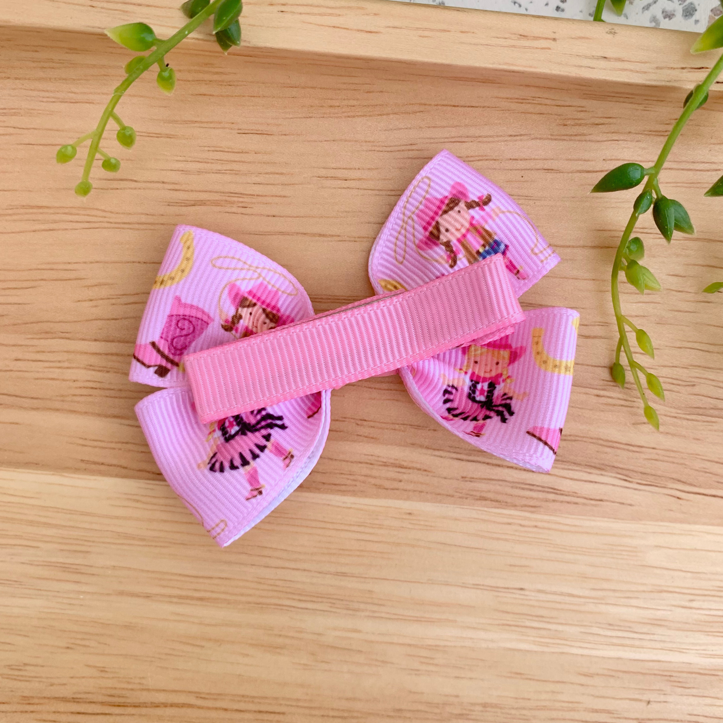 Pink Cowgirl Double Bow Hair Clip