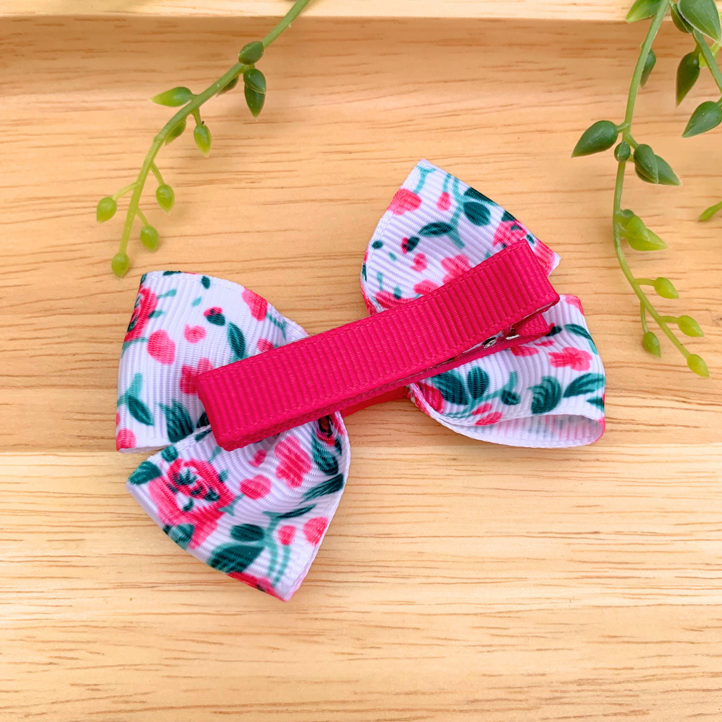Pink Floral Double Bow Hair Clip