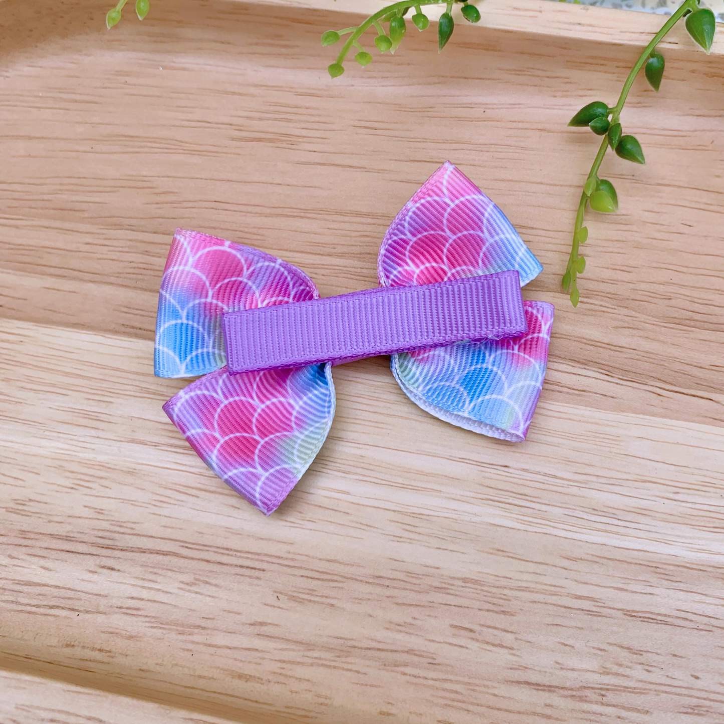 Pink & Purple Mermaid Scales Double Bow Hair Clip