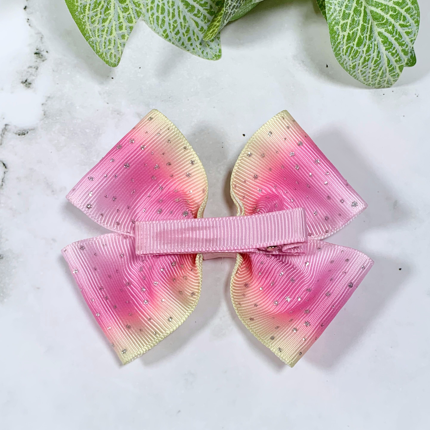 Pink & Lemon Ombre Medium Bow Hair Clip