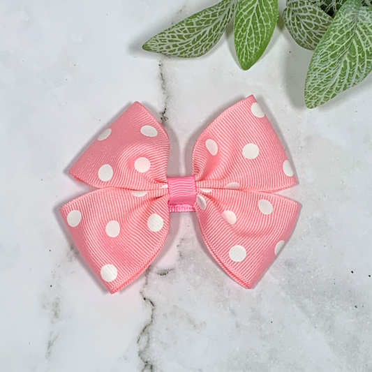 Pink Polka Dot Medium Bow Hair Clip