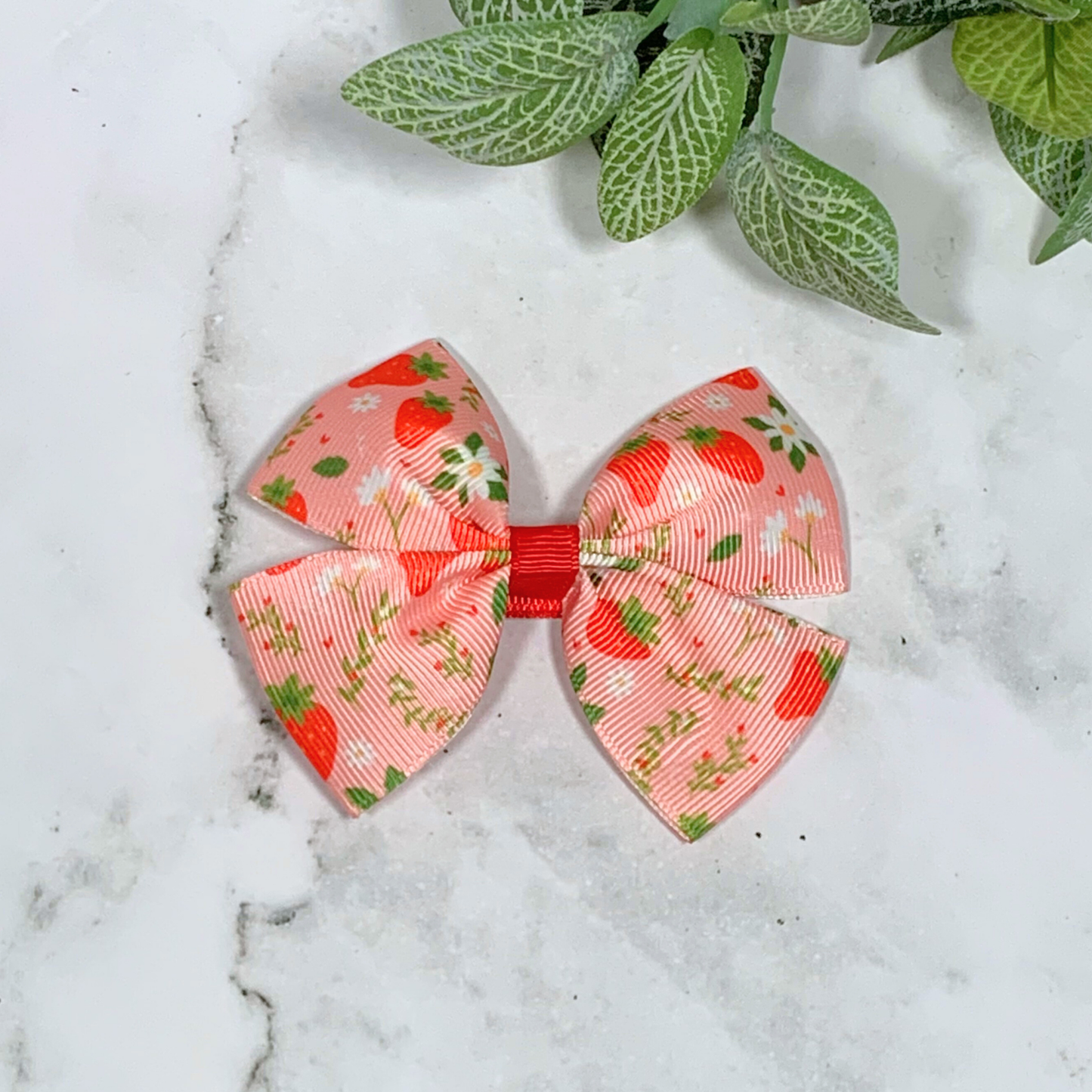 Pink Strawberry Medium Bow Hair Clip