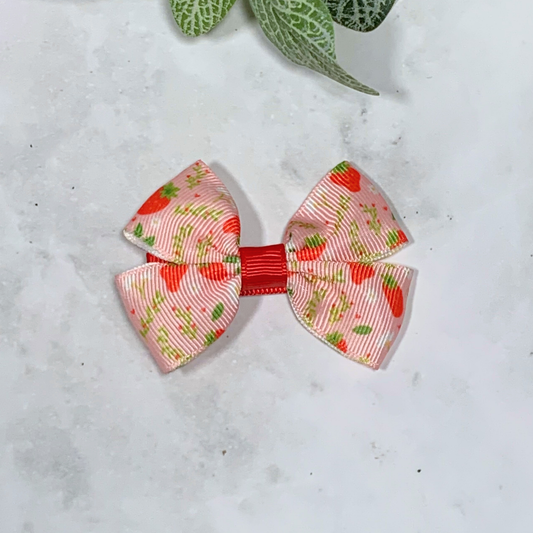 Pink Strawberry Small Bow Hair Clip
