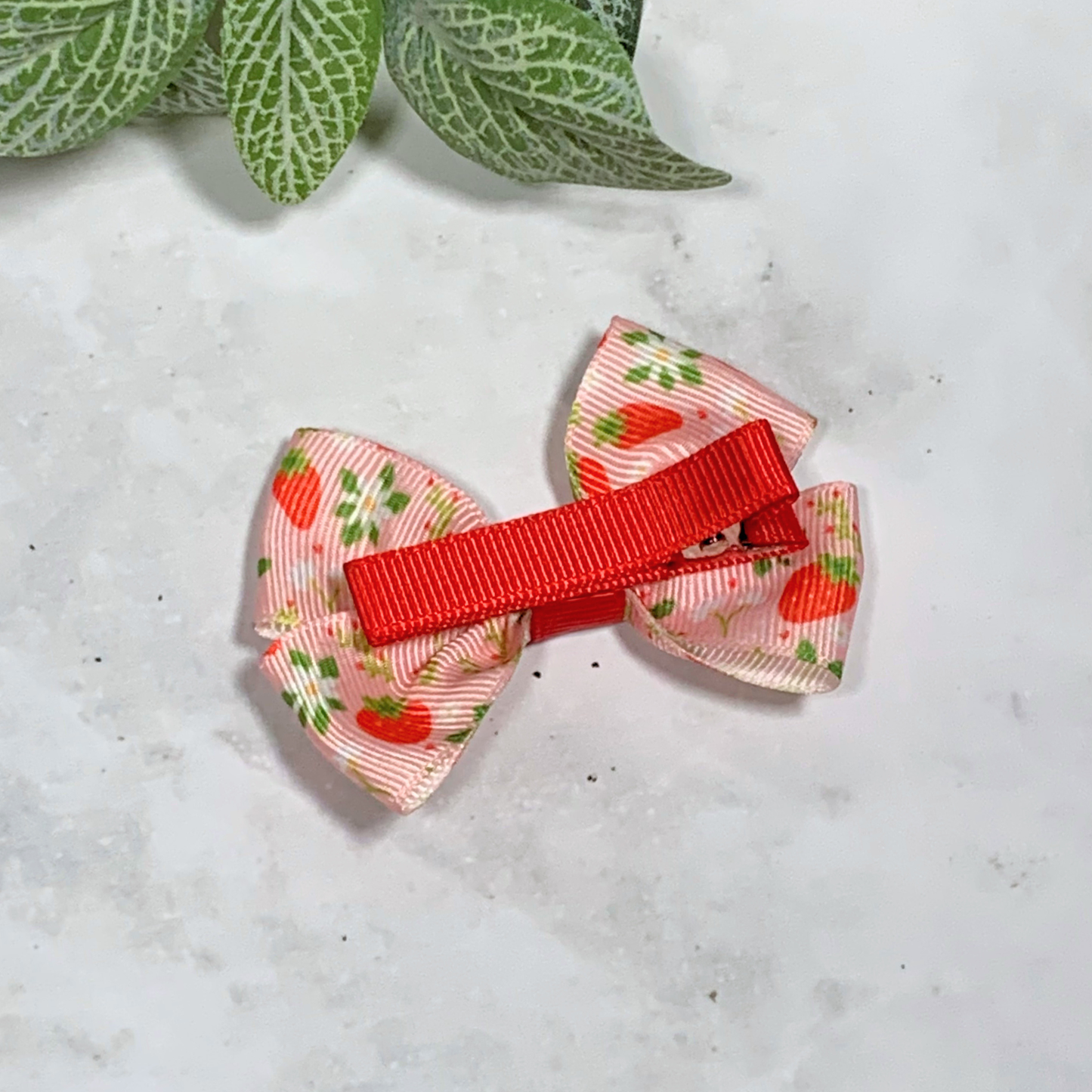 Pink Strawberry Small Bow Hair Clip