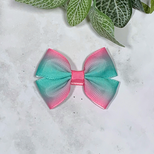 Pink & Aqua Ombre Small Bow Hair Clip