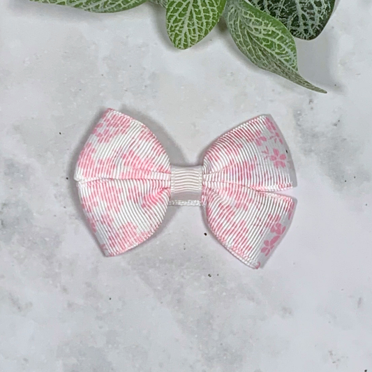 Pink & White Floral Small Bow Hair Clip
