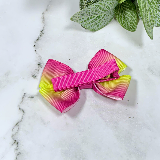 Pink & Yellow Ombre Small Bow Hair Clip
