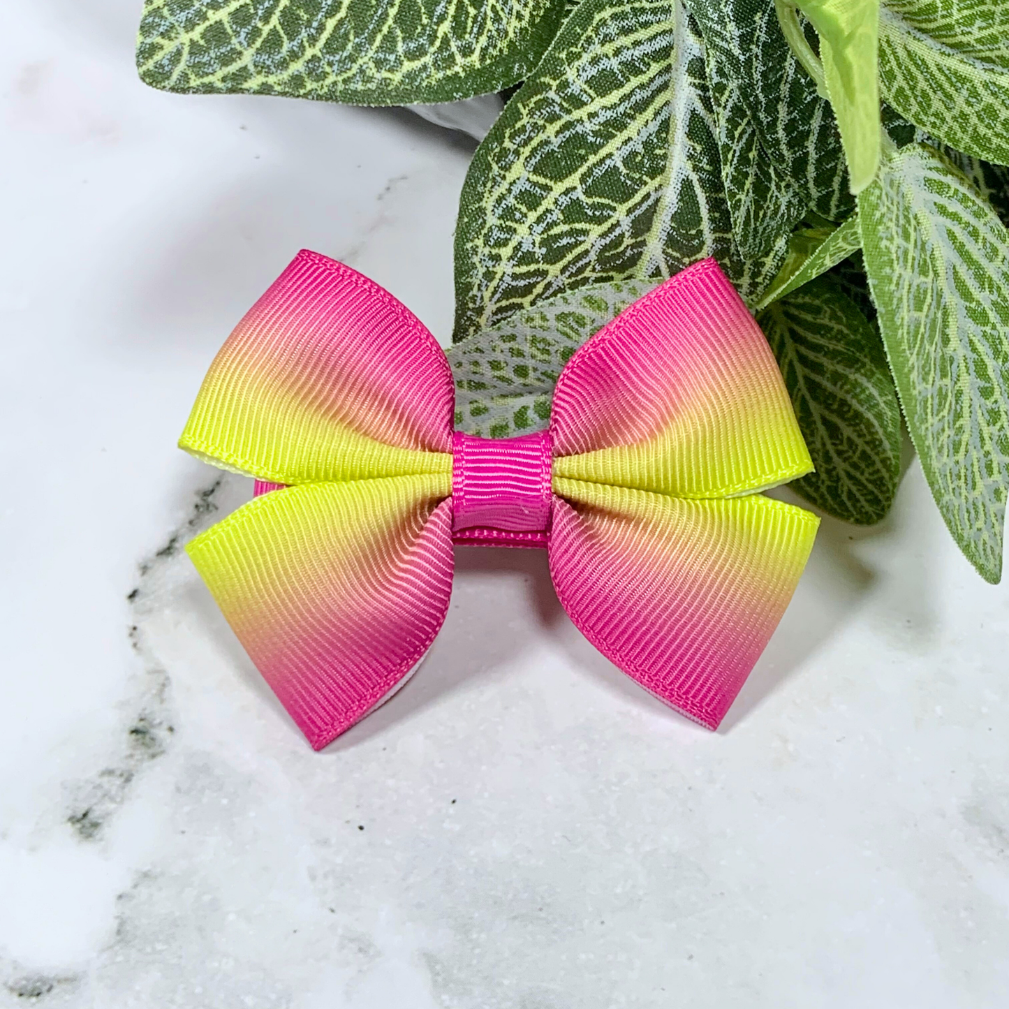 Pink & Yellow Ombre Small Bow Hair Clip