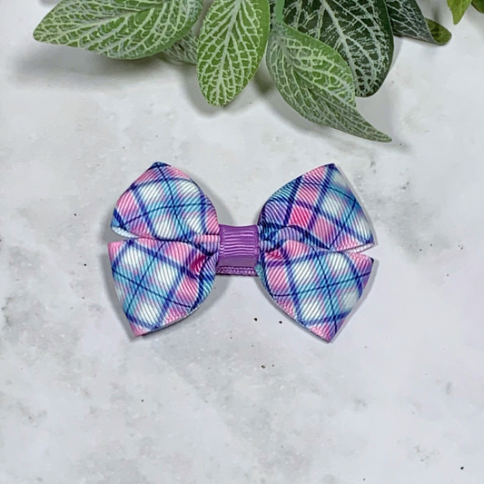 Purple Plaid Small Bow Hair Clip