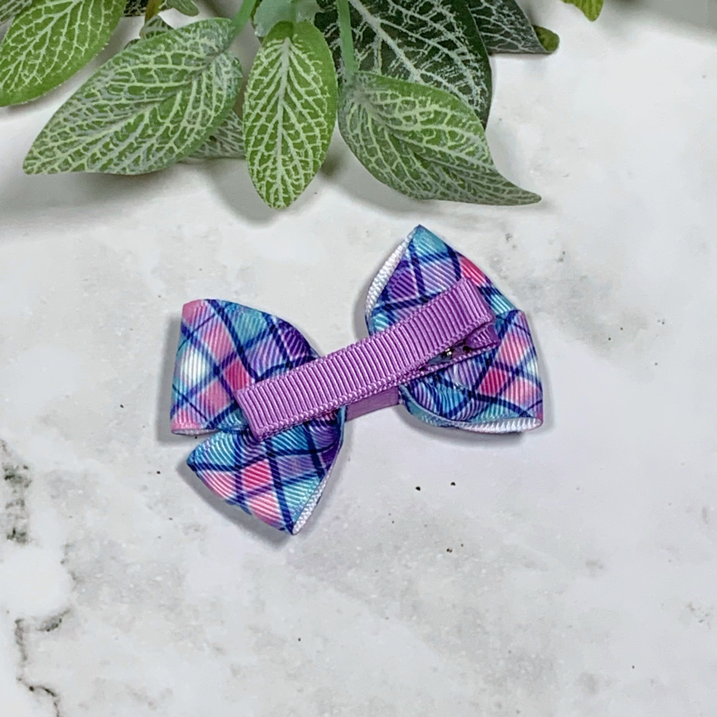 Purple Plaid Small Bow Hair Clip