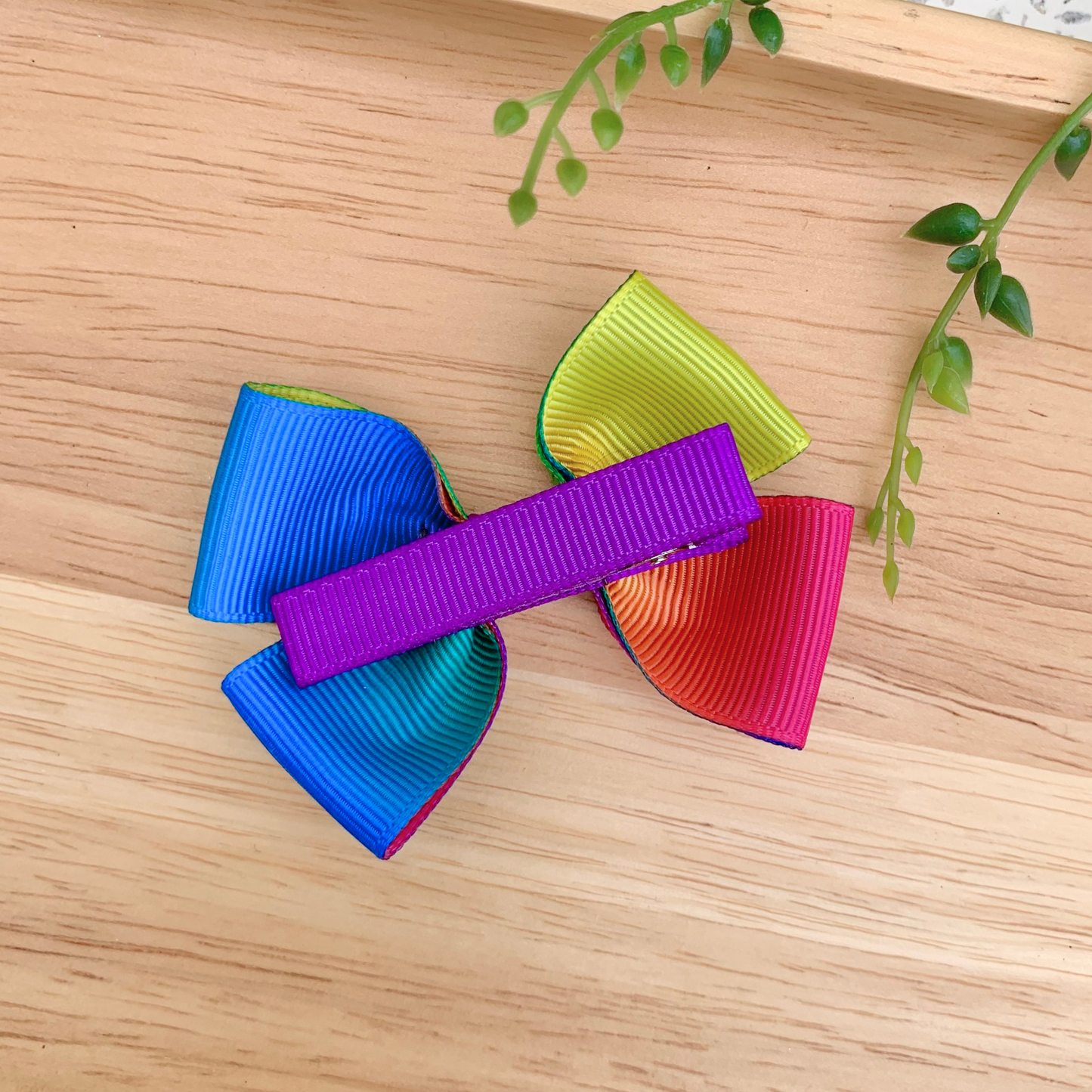 Rainbow Coloured Double Bow Hair Clip