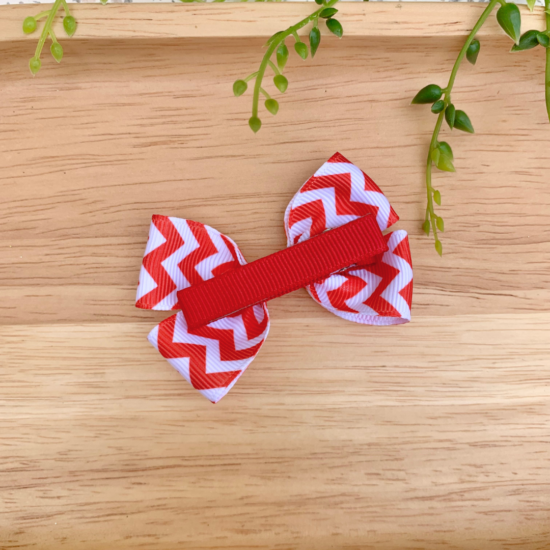 Red Chevron Double Bow Hair Clip