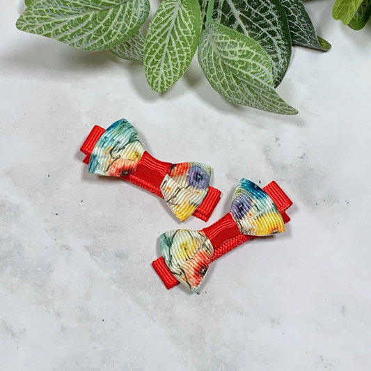 Red Dandelion Mini Bow Hair Clips - set of 2
