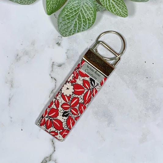 Red Floral Fabric Keyring