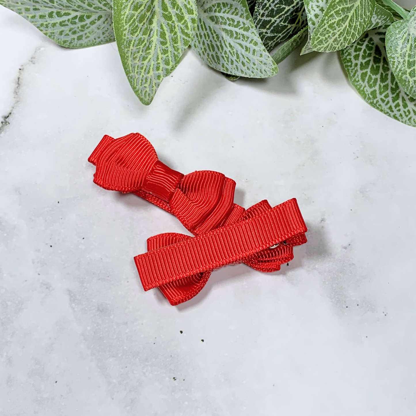 Red Mini Layered Bow Hair Clips - set of 2