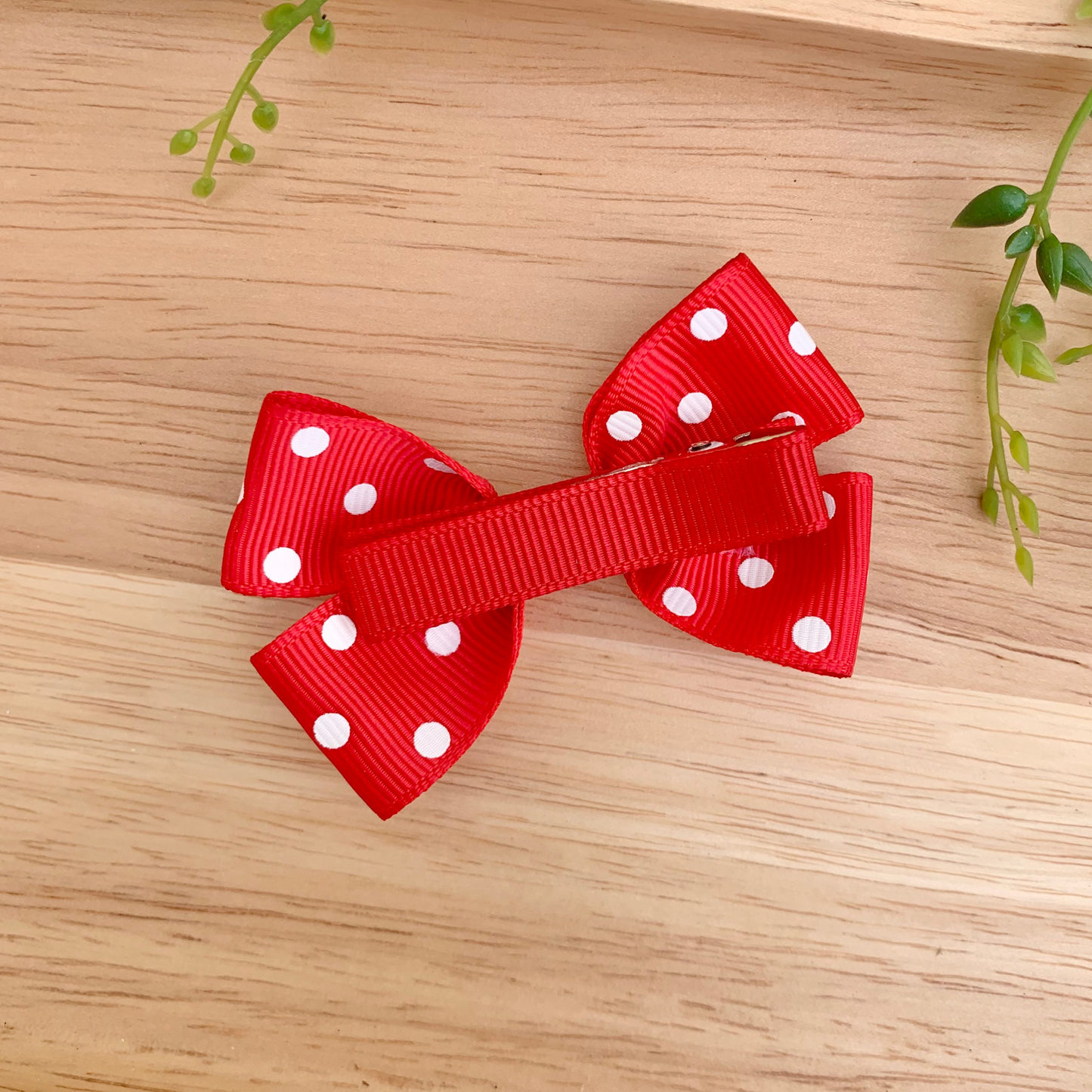 Red Spotty Double Bow Hair Clip