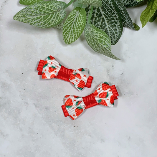 Red Strawberry Mini Bow Hair Clips - set of 2