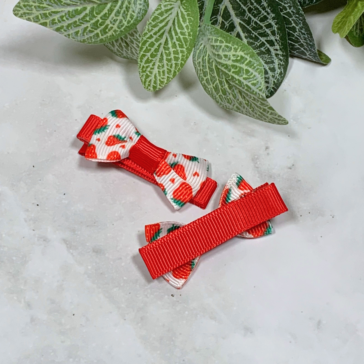 Red Strawberry Mini Bow Hair Clips - set of 2