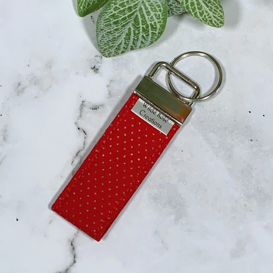 Red with Gold Dots Fabric Keyring
