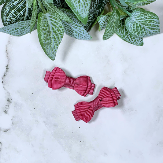 Rosewood Mini Layered Bow Hair Clips - set of 2