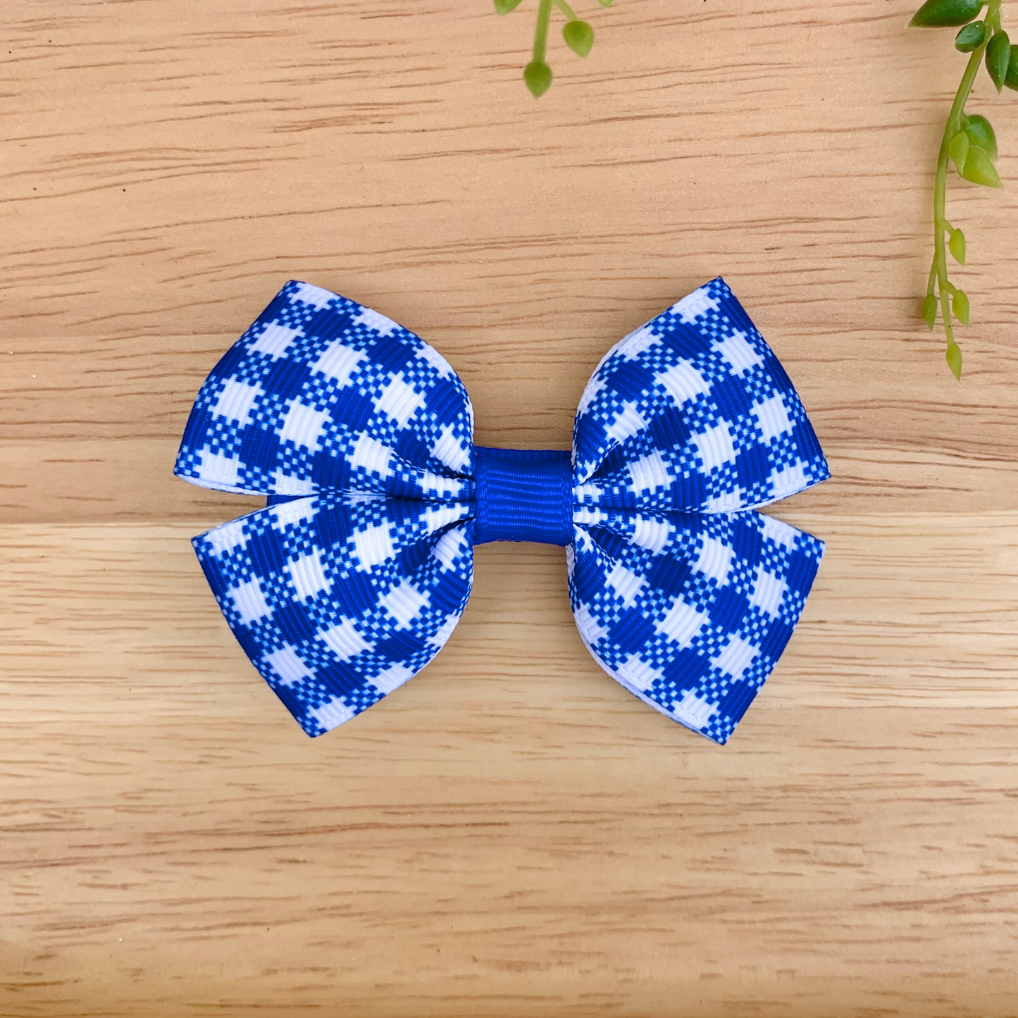 Royal Blue Check Double Bow Hair Clip