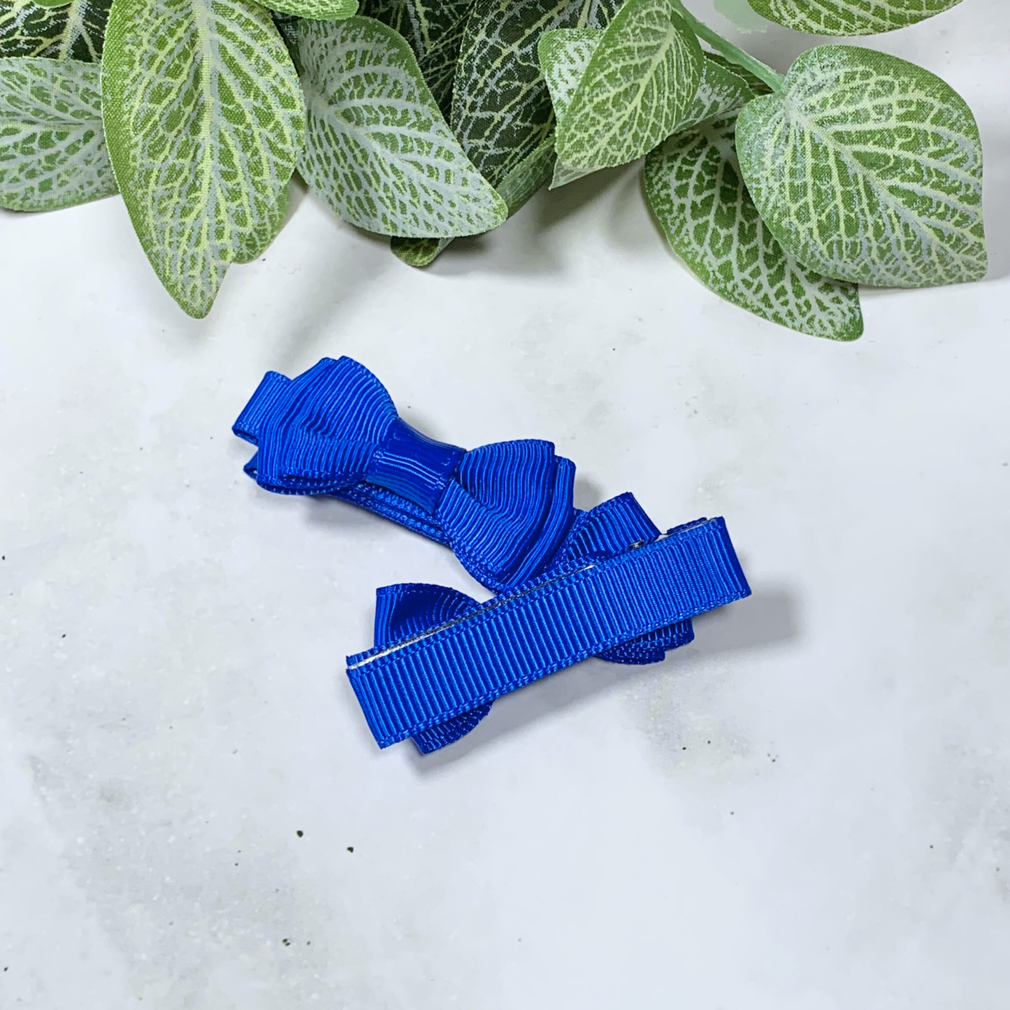 Royal Blue Mini Layered Bow Hair Clips - set of 2