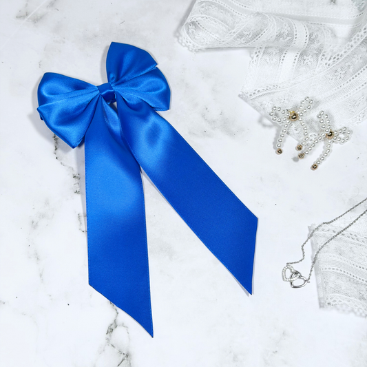Royal Blue Satin Bow with Tails Hair Clip