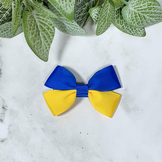 Royal Blue & Yellow Small Bow Hair Clip