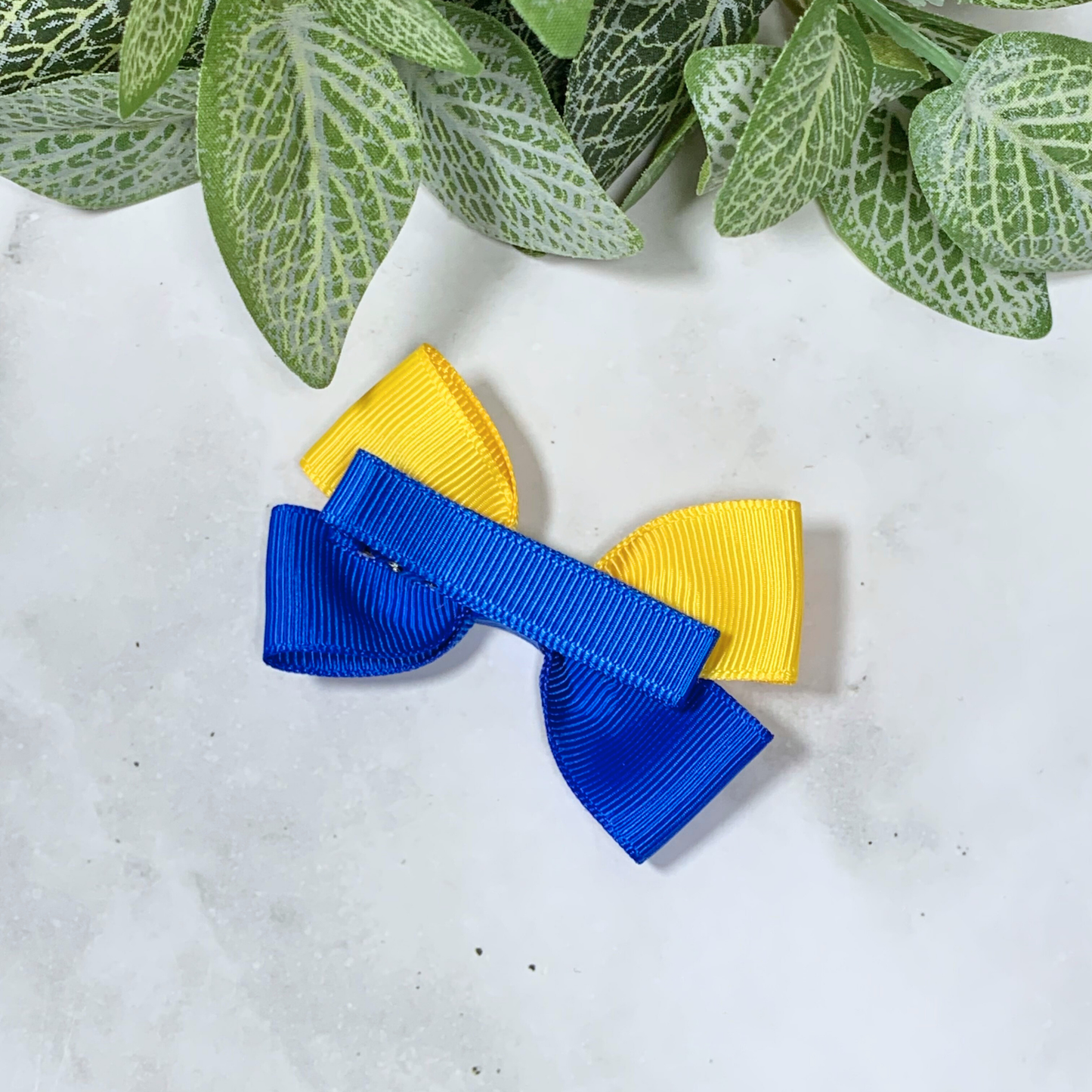 Royal Blue & Yellow Small Bow Hair Clip