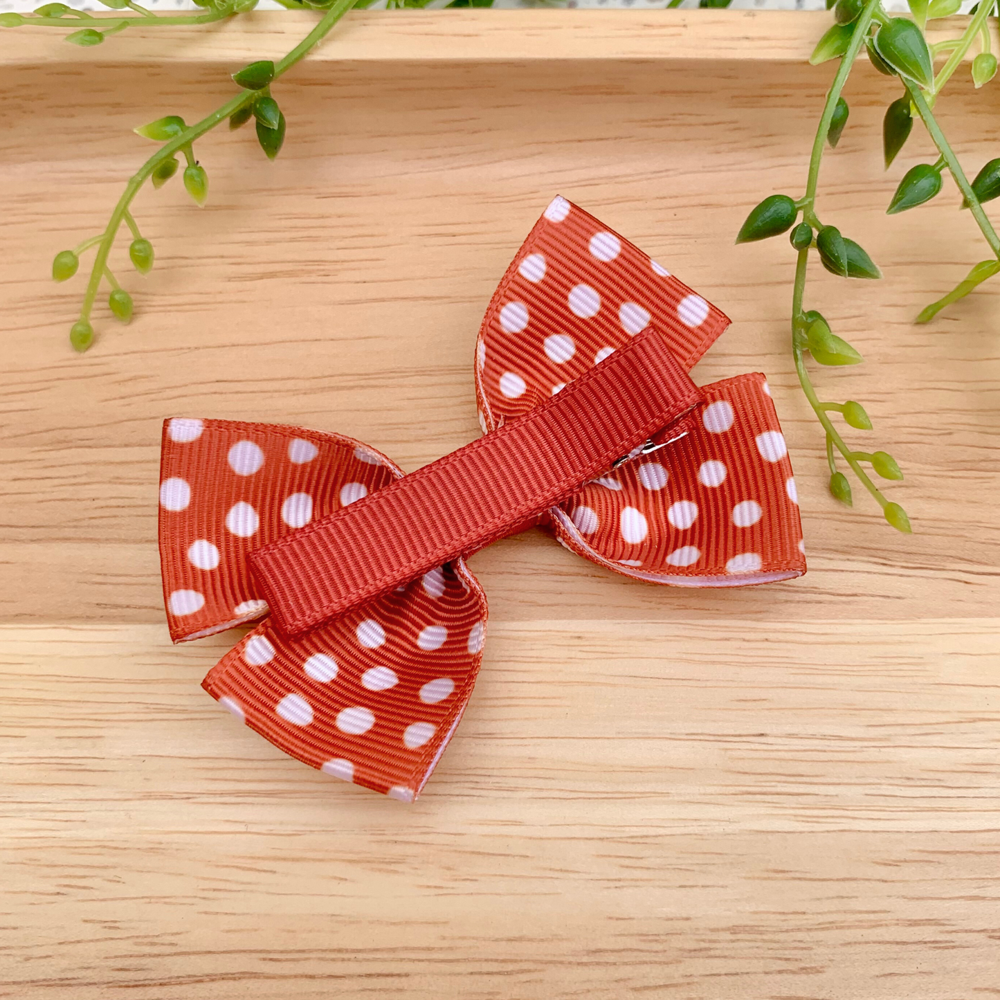 Rust Spotty Double Bow Hair Clip