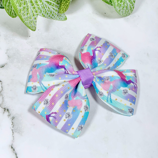 Striped Unicorn Medium Bow Hair Clip
