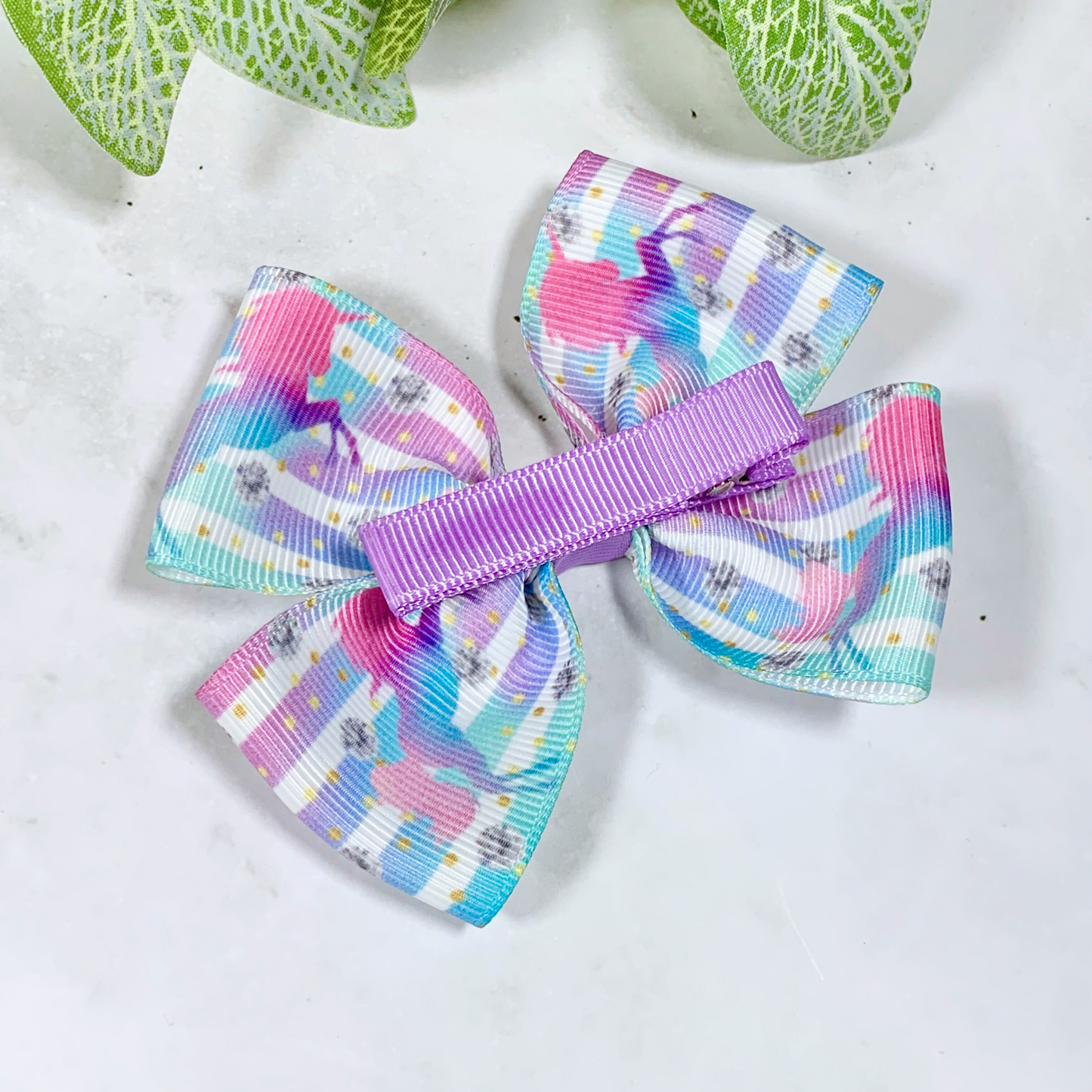 Striped Unicorn Medium Bow Hair Clip