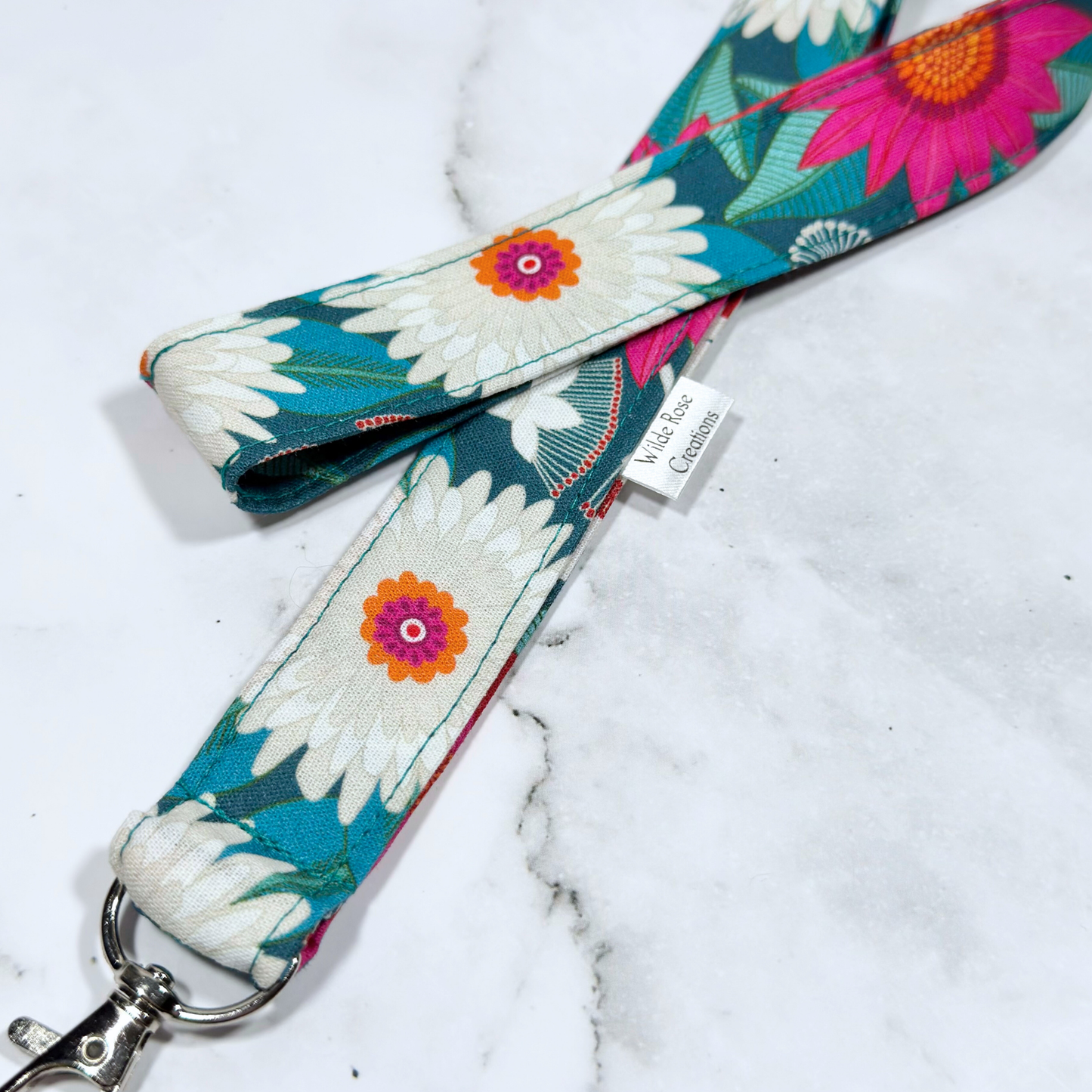 Teal Floral Lanyard