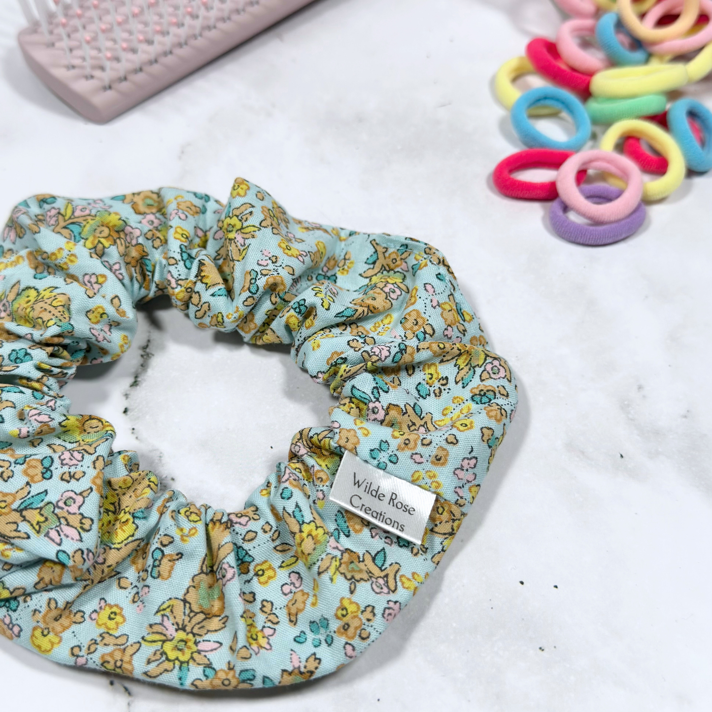 Vintage Blue Floral Regular Scrunchie
