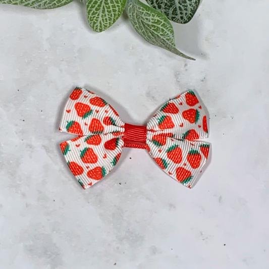 White Strawberry Small Bow Hair Clip