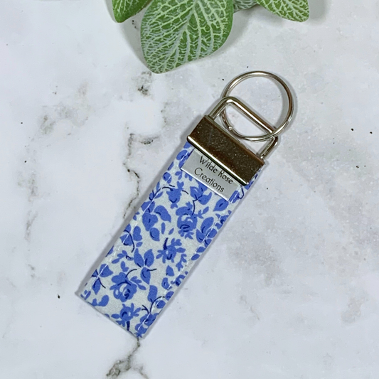 White & Blue Floral Fabric Keyring