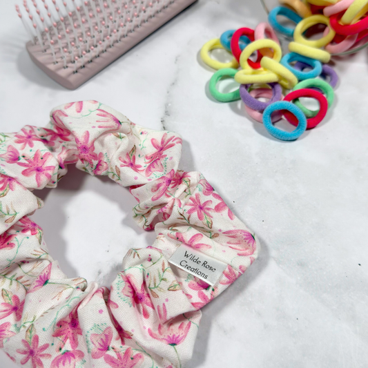 White & Pink Floral Regular Scrunchie