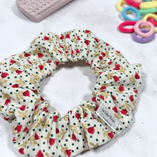 White & Red Floral Regular Scrunchie