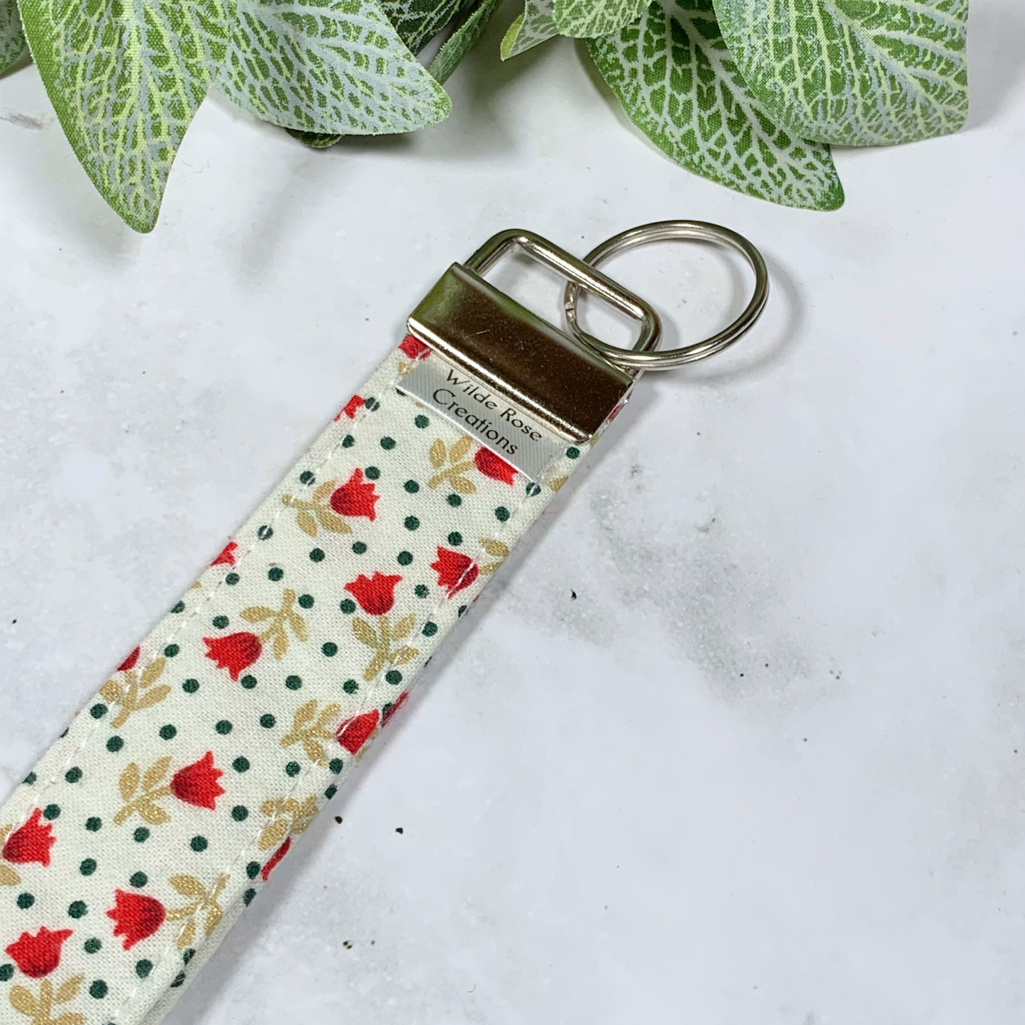 Ivory & Red Floral Wristlet
