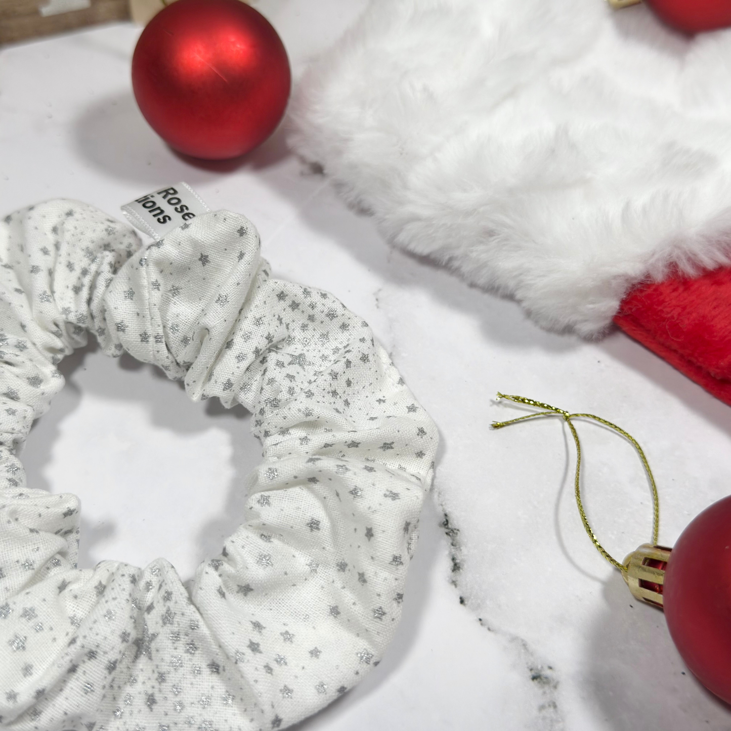 White with Silver Starburst Regular Scrunchie