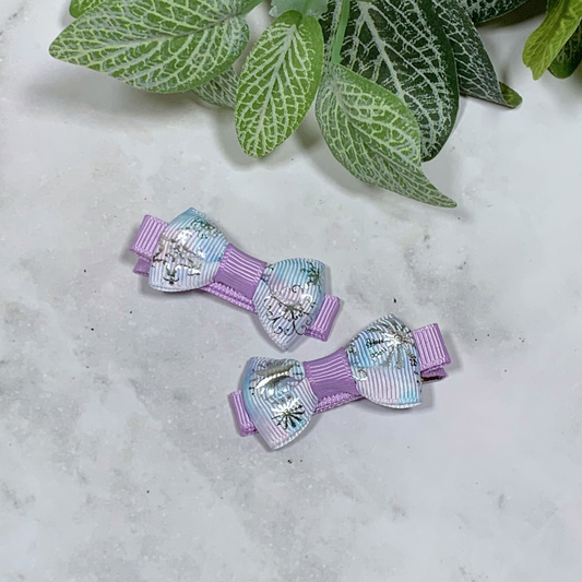 Winter Snowflake Mini Bow Hair Clips - set of 2