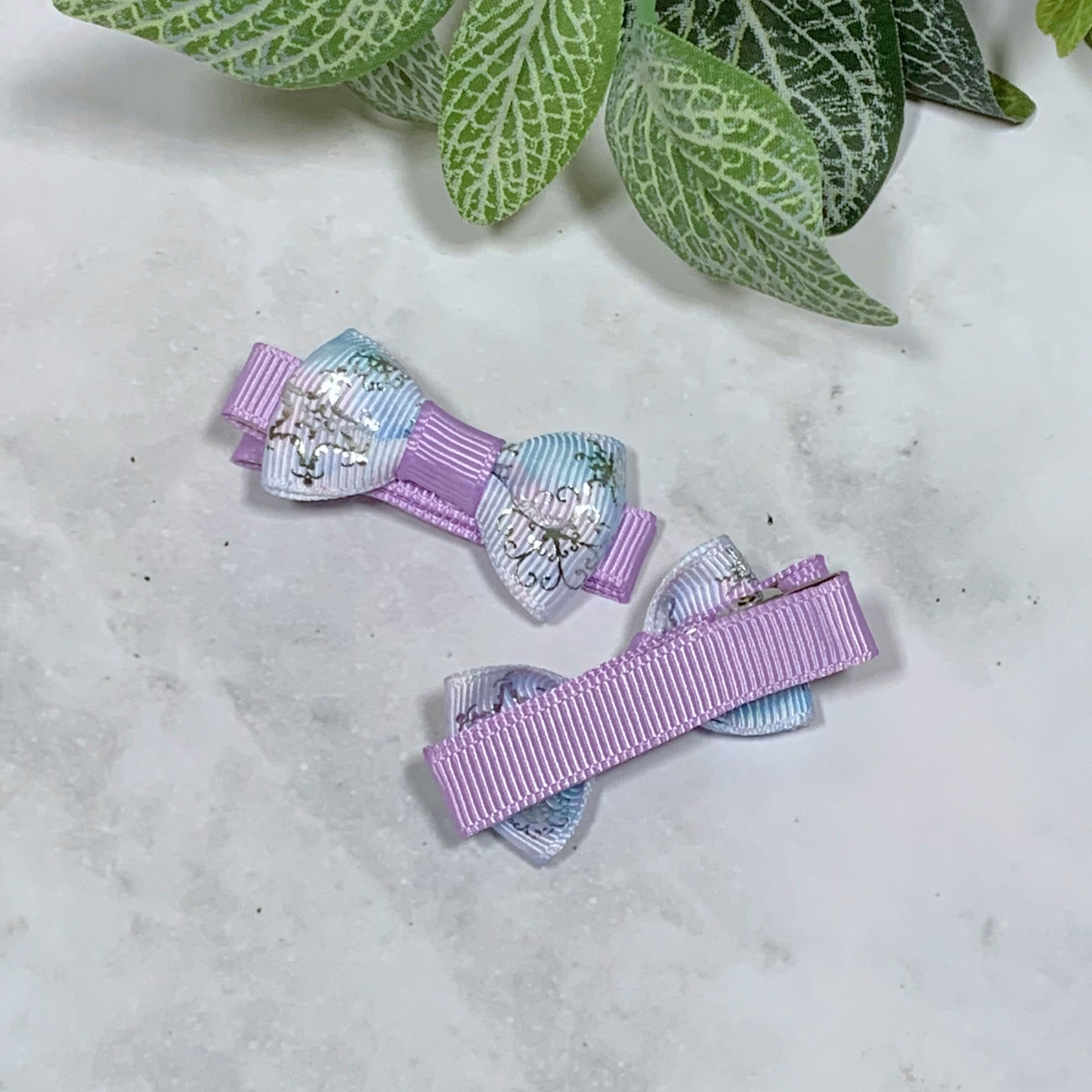 Winter Snowflake Mini Bow Hair Clips - set of 2