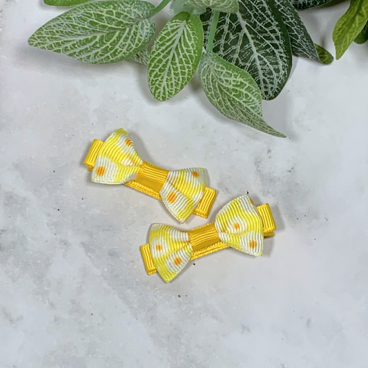 Yellow Daisy Mini Bow Hair Clips - set of 2