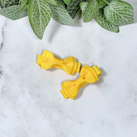 Yellow Mini Layered Bow Hair Clip - set of 2